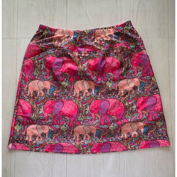 Elephant Print Womens Skirt By Skinz S Nylon & Spandex Vibrant Pink & Multicolor - Picture 1 of 9